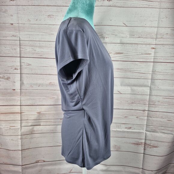Tahari Faux Wrap Stretch Side Tie Blouse Size Medium Steel Blue Coquette Office - Picture 4 of 14